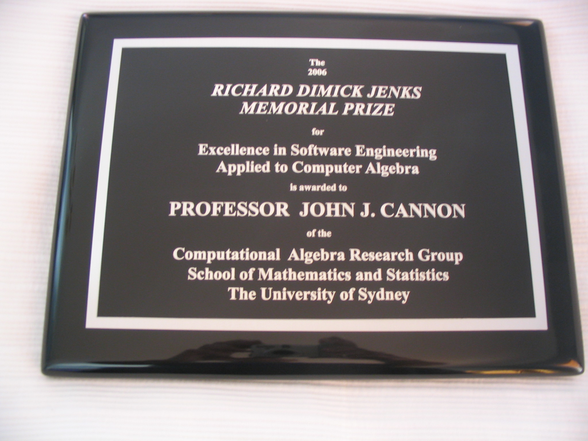 Image of the 2006 Jenks Prize Plaque